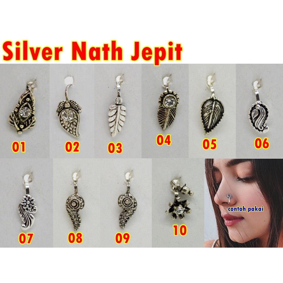 NATH JEPIT Emas, Perak Bakar /Nosering/ Noseclip / Anting Hidung India