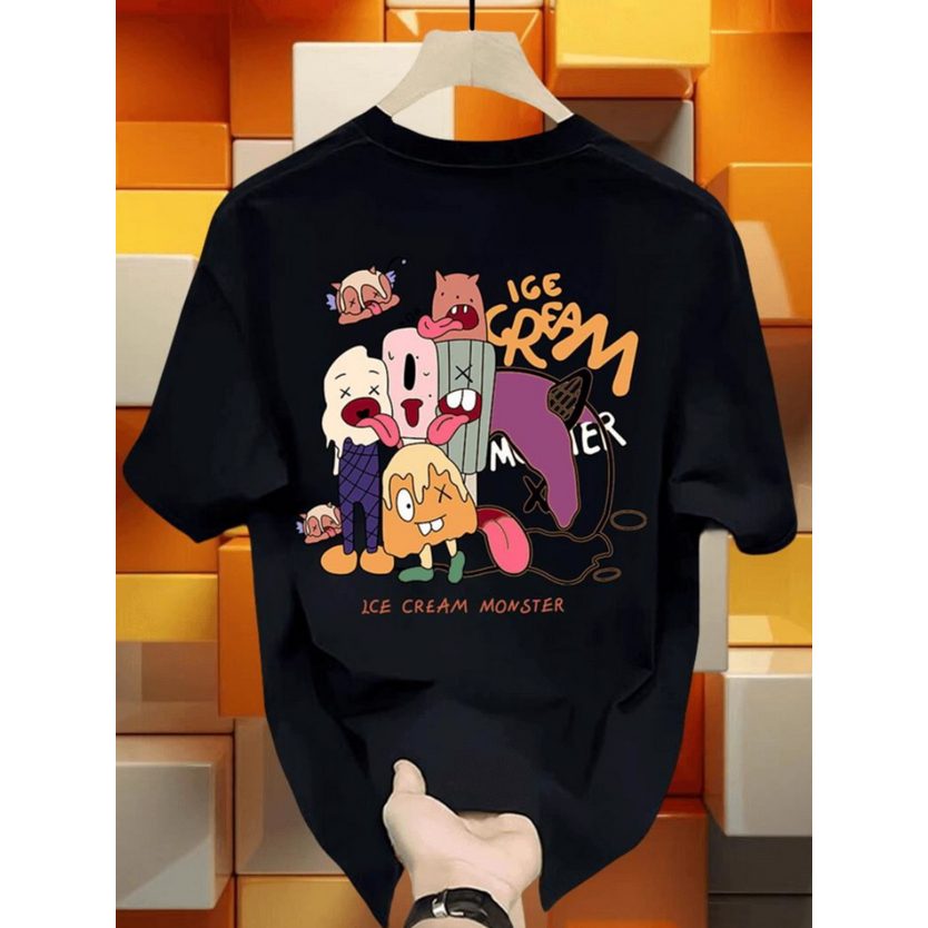 【Outlets 24S Katun 100% 】Kaos Katun Tebal Unisex Motif Trendy Jepang-Amerika