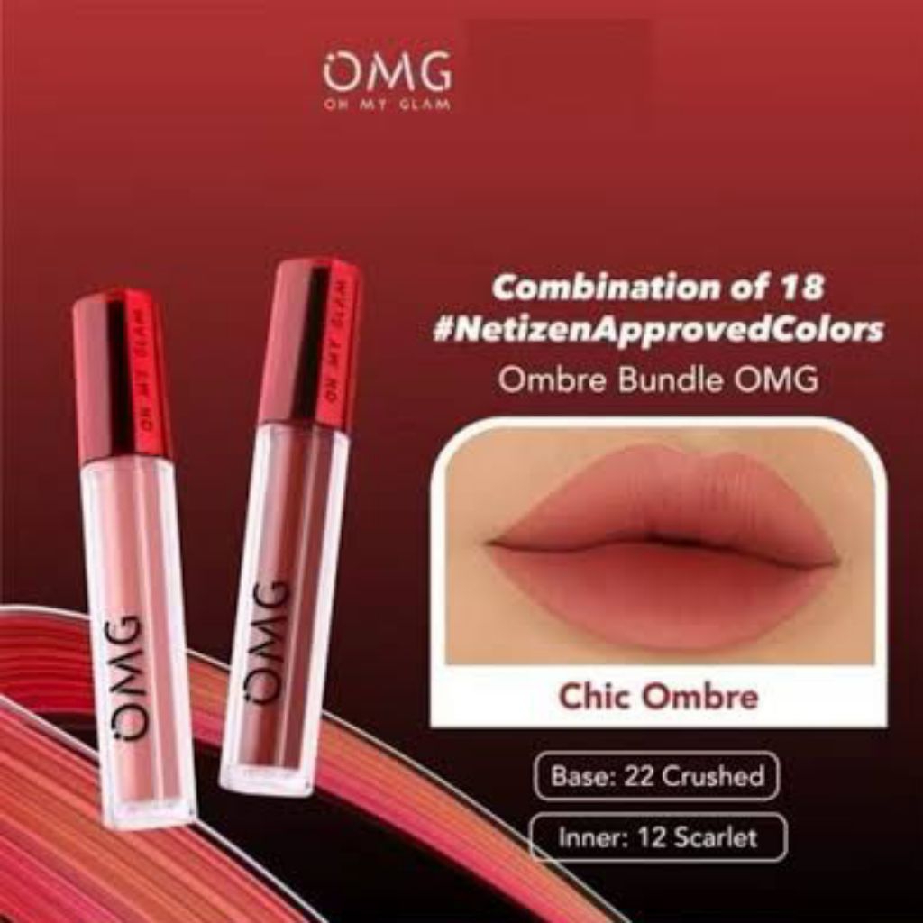 OMG Lip Cream Ombre 22 + 12 | Lipstik Matte Tahan Lama | Warna Nude & Elegan best seller