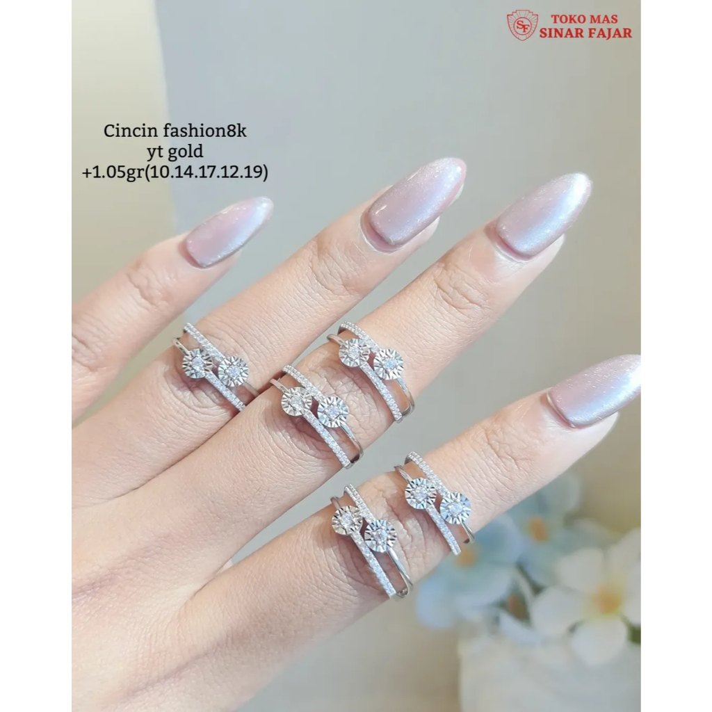 Cincin emas whitegold double rings variasi kadar 8k/375% berat 1.05 gr