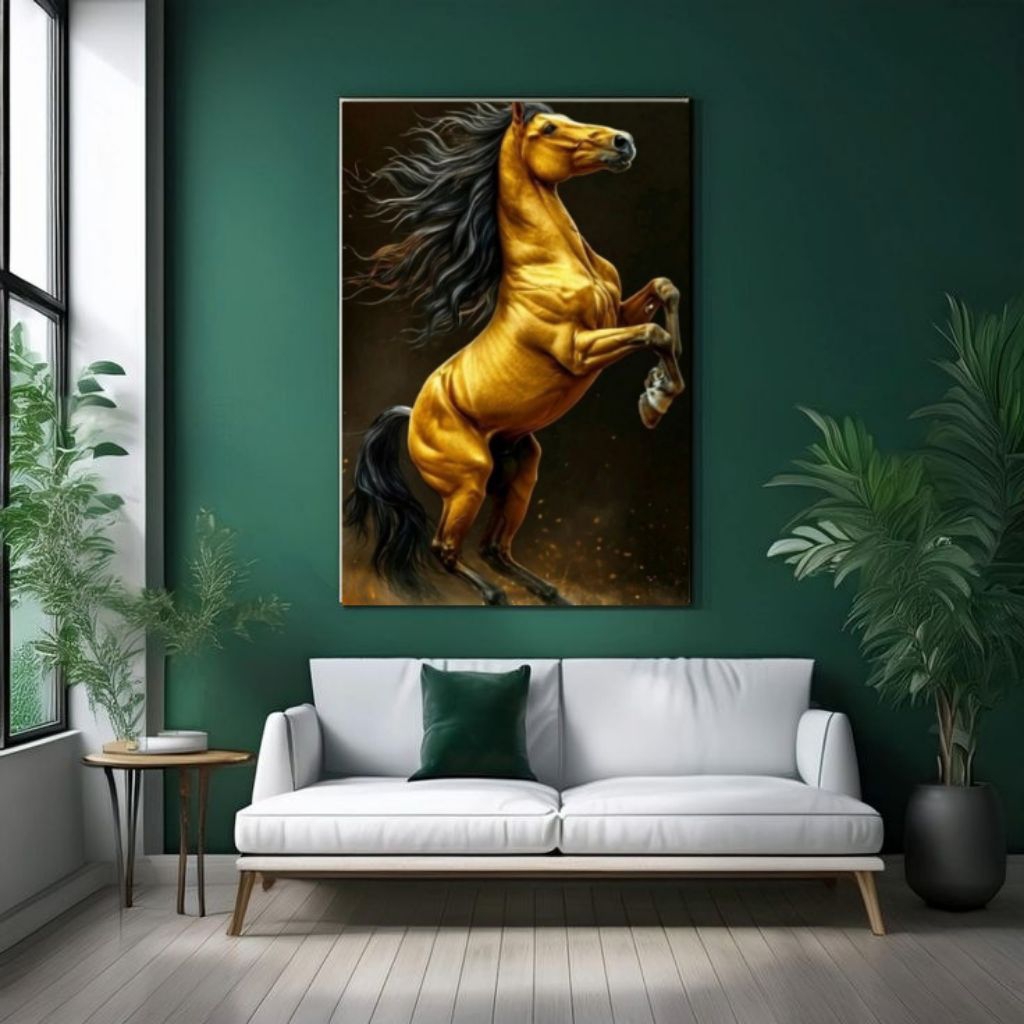 POSTER CETAK, LUKISAN KUDA EMAS, hiasan dinding, Lukisan cetak, Tanpa bingkai