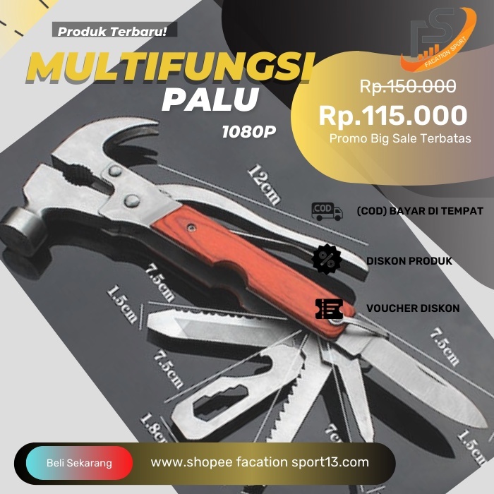 TACTOOL PUKUL MODERN PRAKTIS PALU SERBAGUNA MULTIFUNGSI 18 FUNGSI