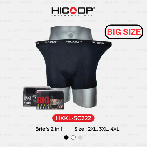 Hicoop - Big Size Underwear Boxer - Celana Dalam Boxer Pria Ukuran Besar - Abu/Hitam - Isi 2 Pcs - H