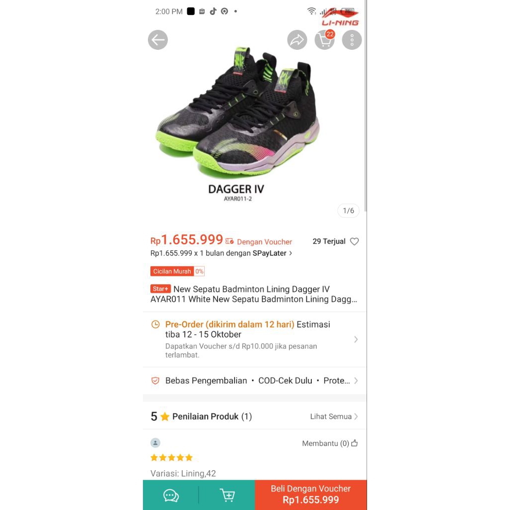 Sepatu Badminton Lining Dagger 4 Original