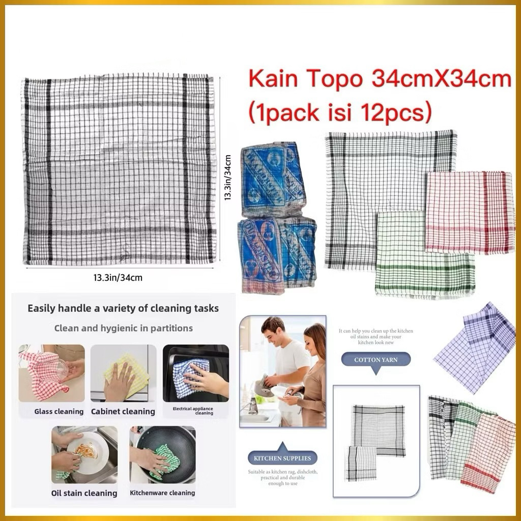 Kain Lap Dapur Topo Serbet Kain Lap Dapur Meja Piring Bentuk Kotak Lap Tangan Serbaguna