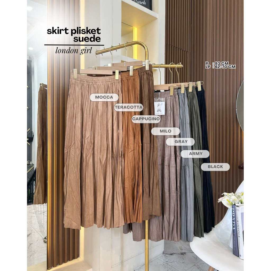 Rok Plisket London Girl Basik Skrit Katun Halus Korea