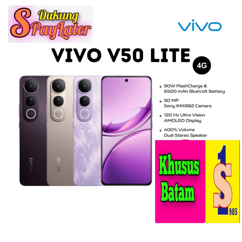 VIVO V50 LITE 4G RAM 8GB(128GB-256GB) 6500MAH 90W GARANSI RESMI ANDROID 15(KHUSUS BATAM)
