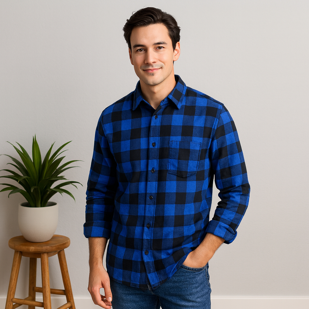 Kemeja Flanel Pria Lengan Panjang Motif Kotak Kotak Merek Newton