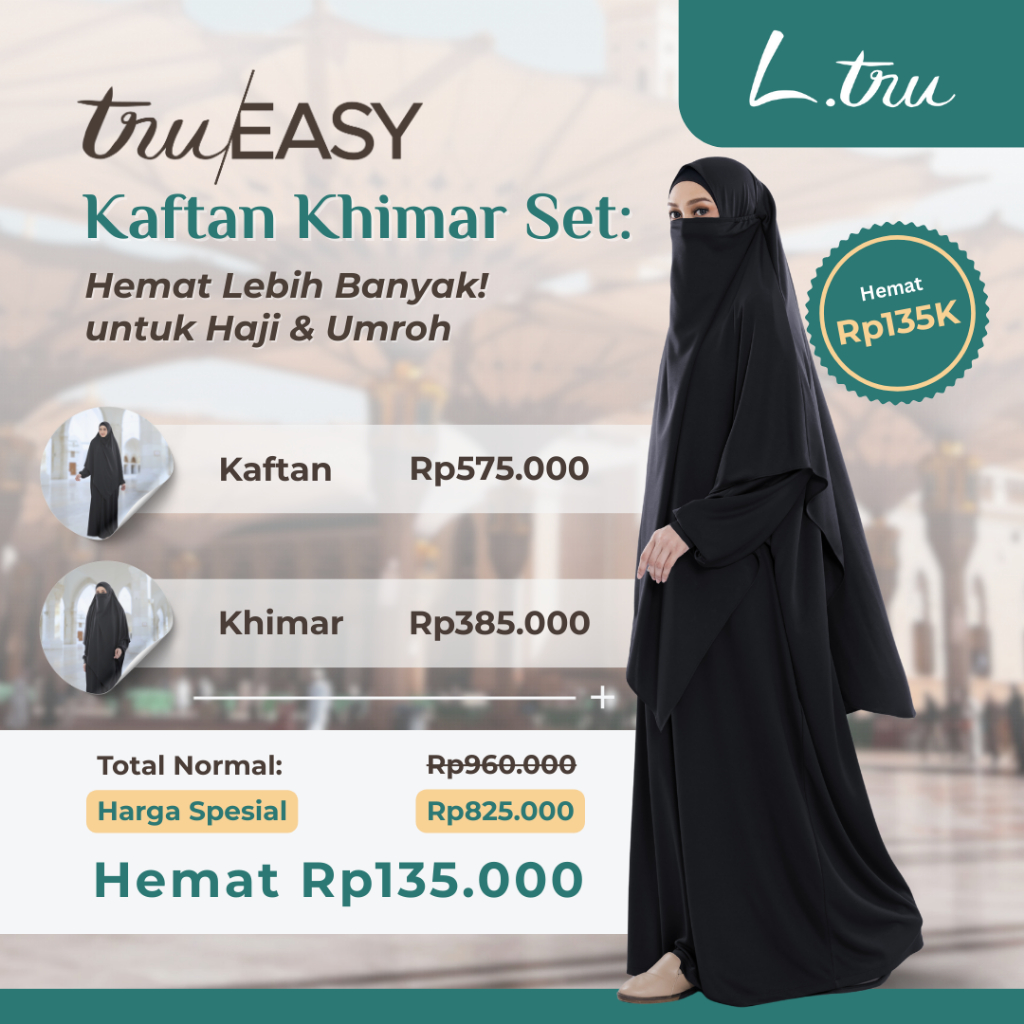 L.tru - Set Khimar & Kaftan Premium | Kaftan Kaus anti Gerah | Set Baju Haji dan Umroh