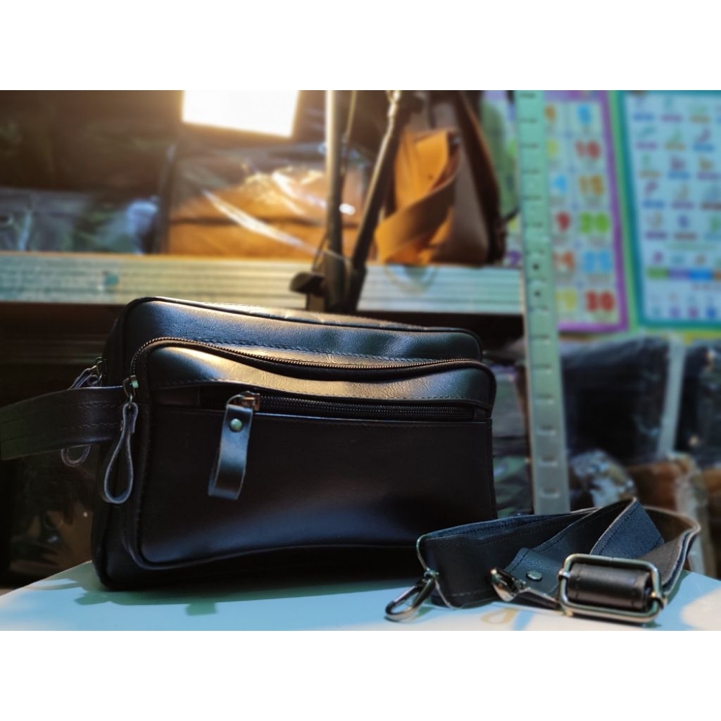 Tas Pouch Kulit Sapi Asli Garut Pria, Cocok Untuk Penggunaan Sehari hari