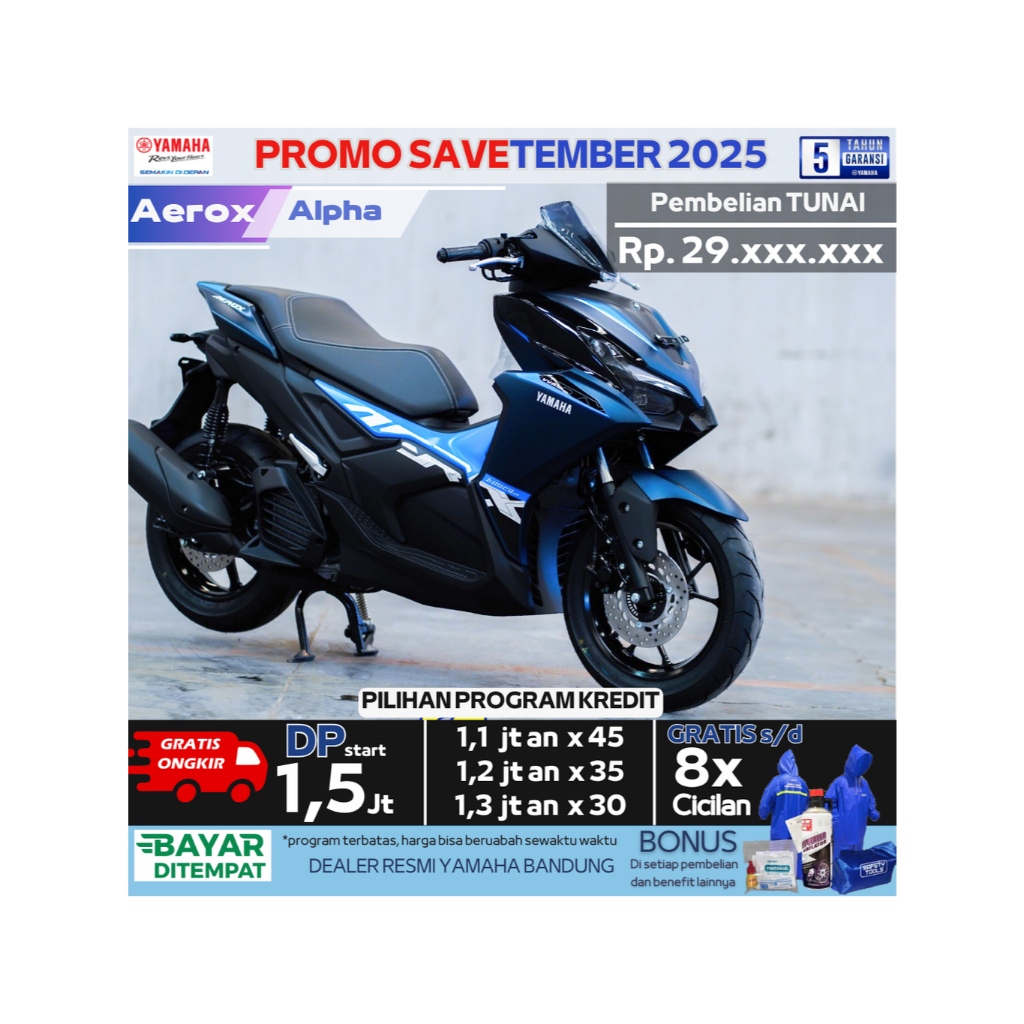 Motor Aerox Alpha 2025 Matte Blue / Motor Yamaha Aerox Alpha / Aerox Alpha Biru Standar / Motor Mati