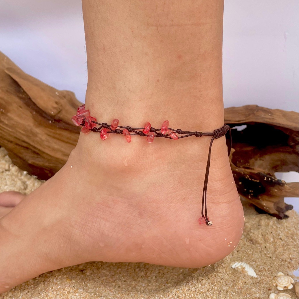 Ruby Quartz Brecelet - Gelang Serut Tali Giok Estetik - Gelang Kaki Quartz Merah Ruby