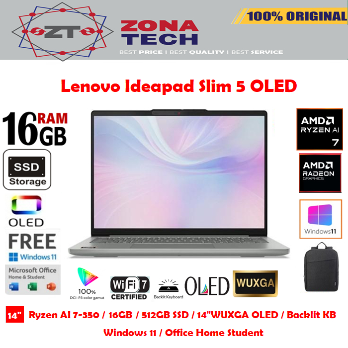 Lenovo Ideapad Slim 5 Ryzen AI 7 350 16GB 512GB SSD 14"WUXGA OLED Win11 OHS