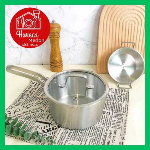 Panci Susu Picasso 18cm Stainless Tebal 304 Tutup kaca / Milk Pot Picasso 5ply stainless with glass 