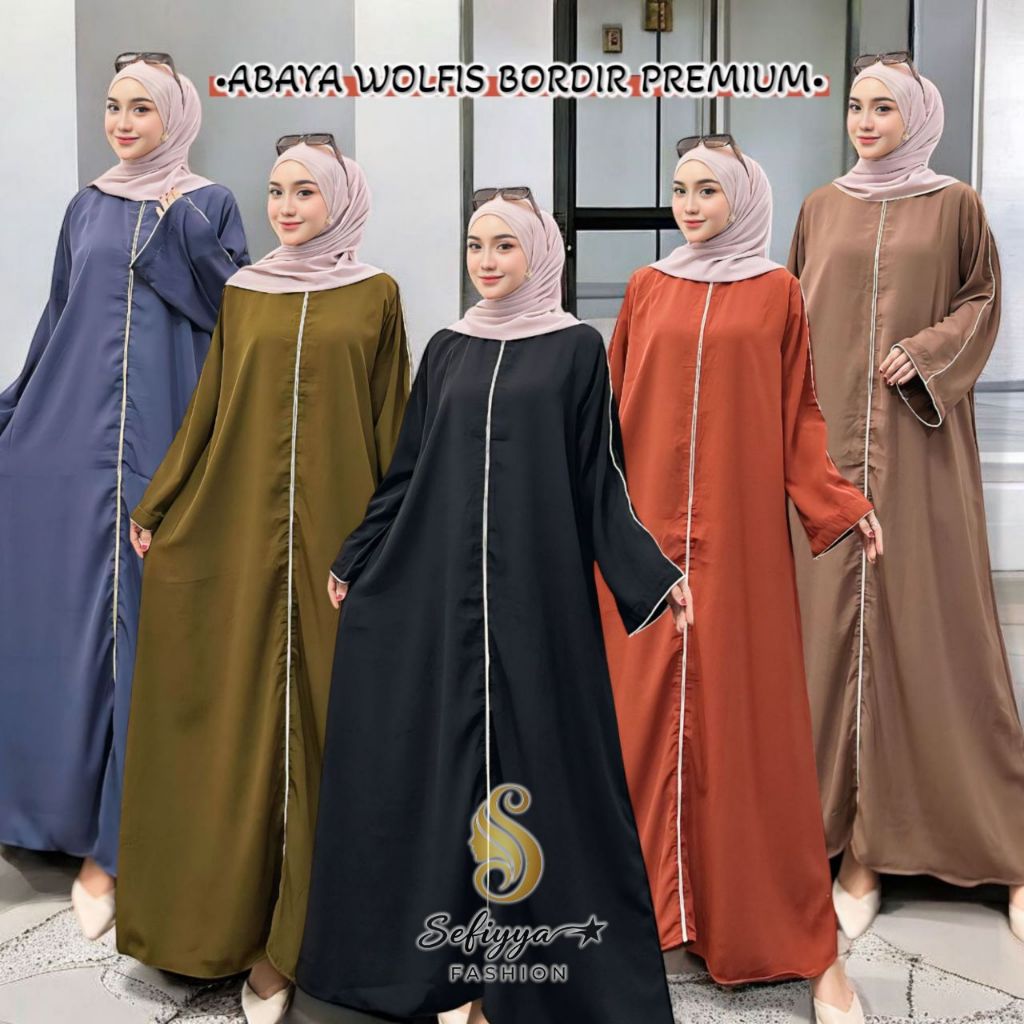 GAMIS ABAYA TURKI BASIC POLOS BORDIR LIST BISBAN DAILY SYARI BAHAN WOLFIS | GAMIS ABAYA WOLLPEACH AR