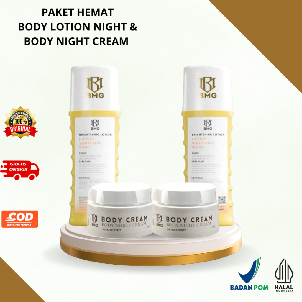 PAKET BMG LOTION CEPAT PUTIH LOTION KUNING 2 DAN BODY CREAM 2 LOTION BMG BMG Paket Lotion 4 pcs / Bm