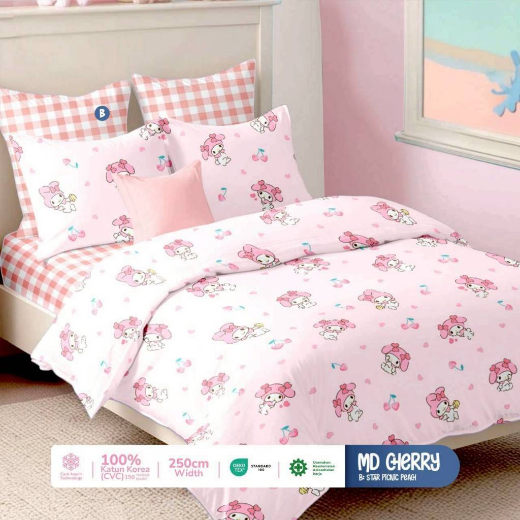 Bedcover Set Katun Star Premium Motif Md Cherry Pink