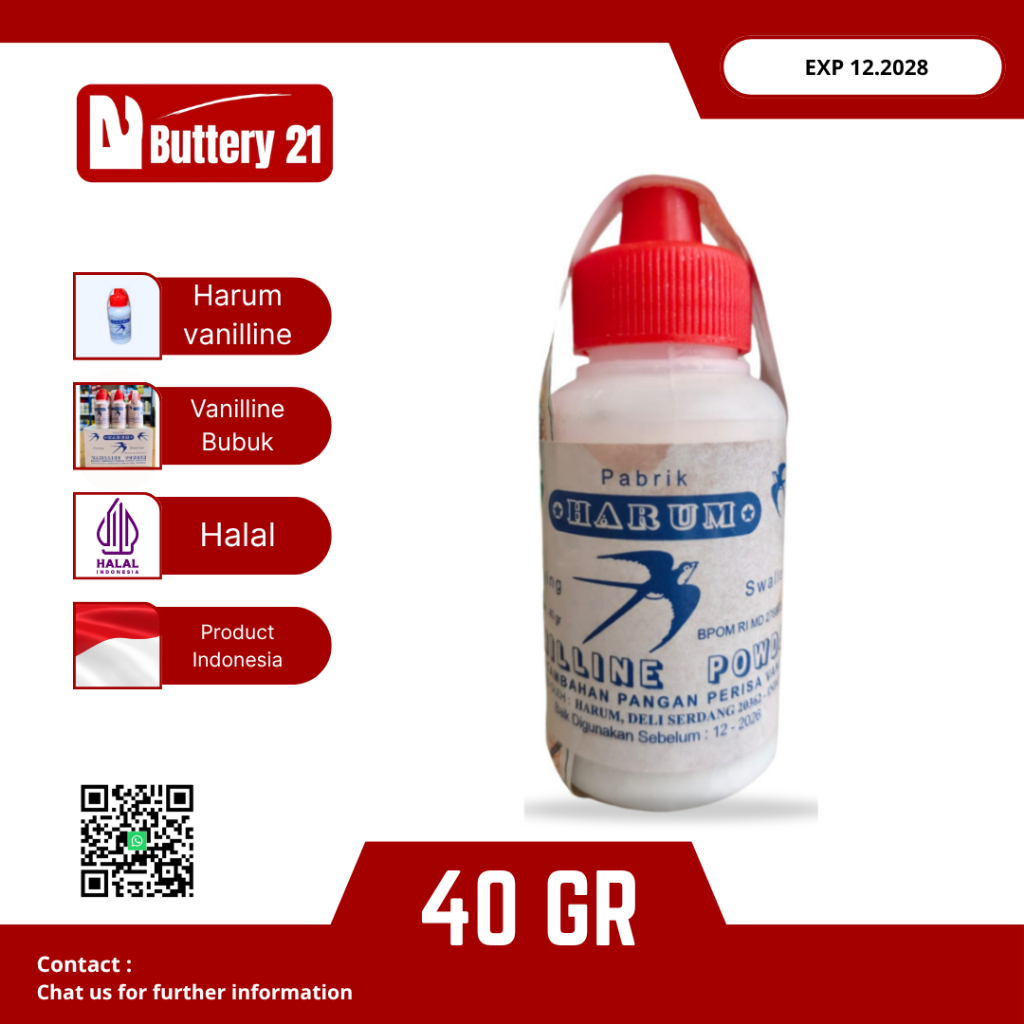 HARUM VANILLINE POWDER 40 GR/HARUM FLYING SWALLOW VANILLINE POWDER 40 GR/PERISA MAKANAN/PERISA VANIL