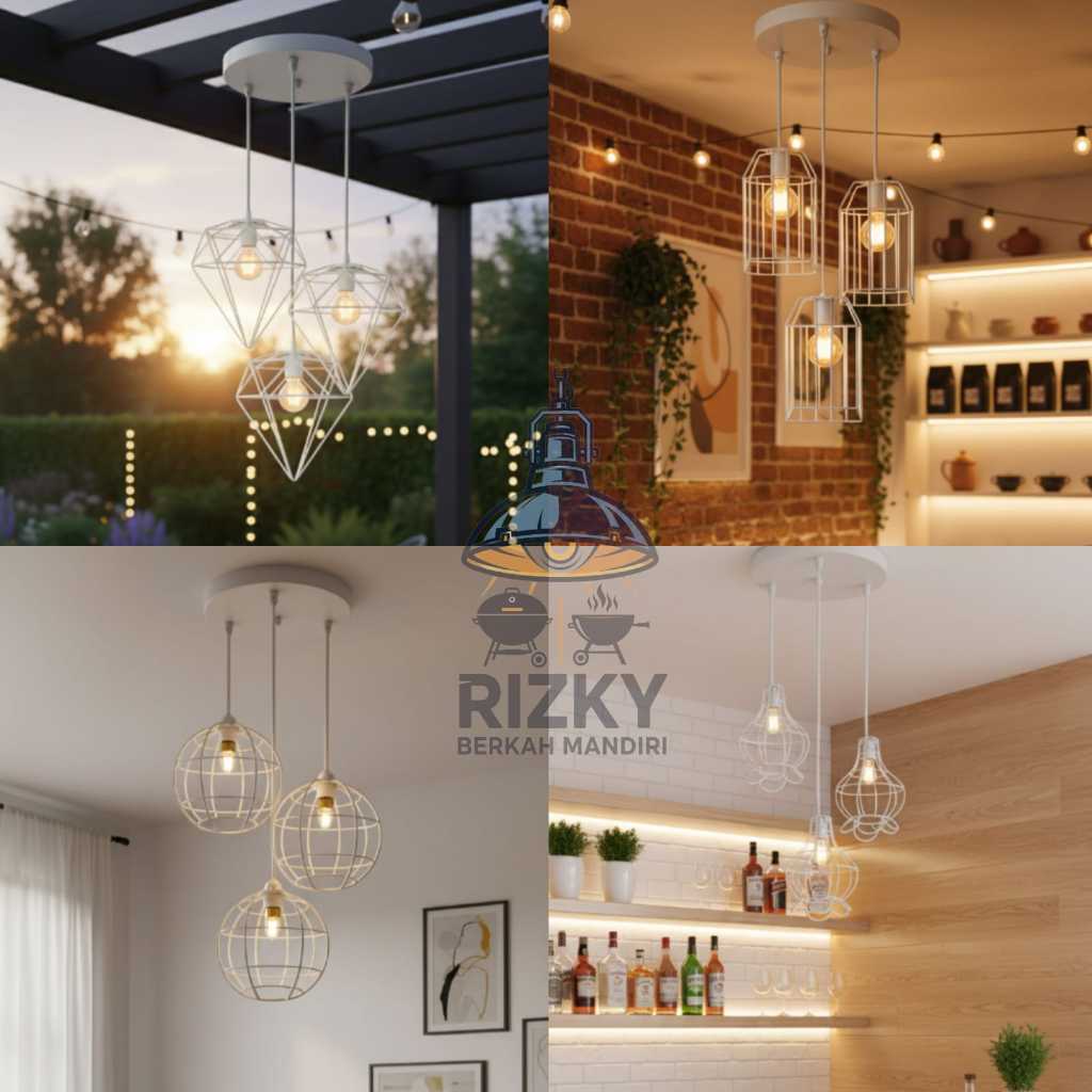 lampu hias gantung cabang 3 bulat warna putih