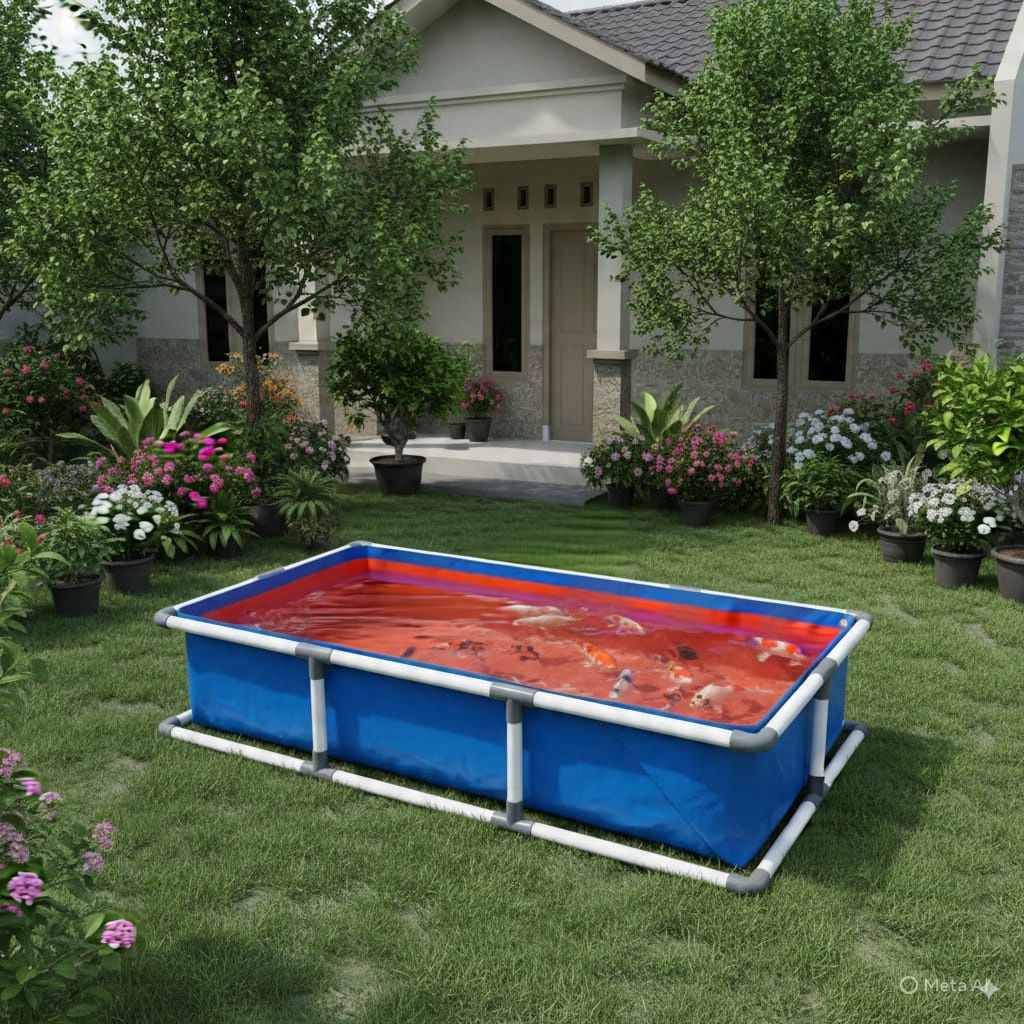 Terpal kolam ikan,kolam terpal ikan fullset,terpal kolam ikan plus rangka,kolam terpal ikan siap pak