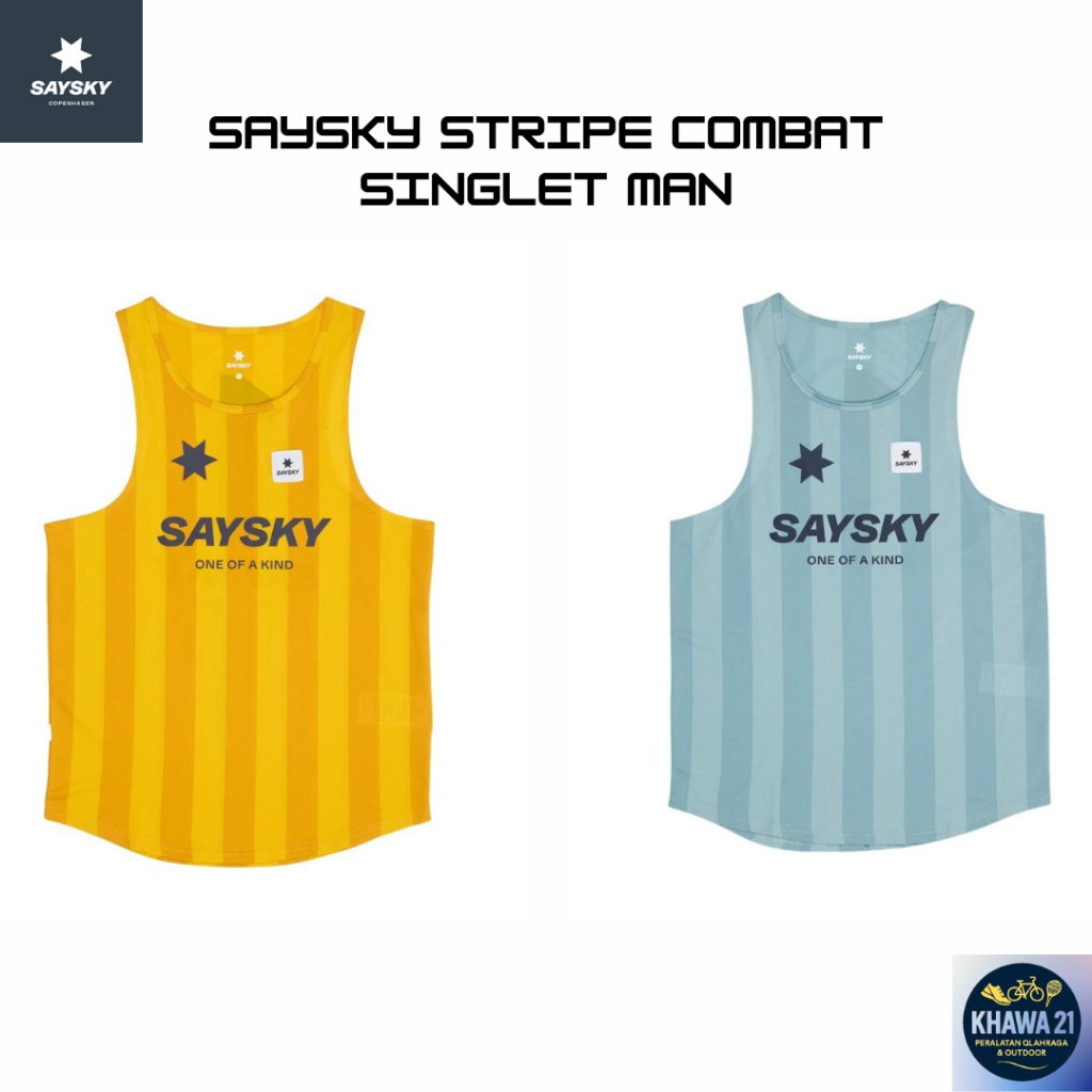 Kaos Singlet Olahraga Padel Tennis Lari Marathon Pria Saysky Stripe Combat Singlet