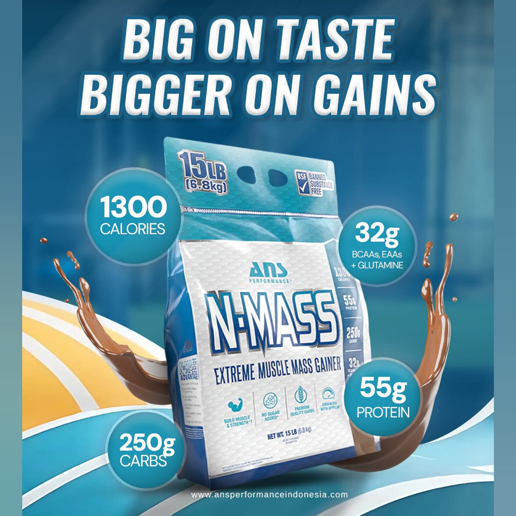 ANS N Mass Gainer 15 Lbs 6,8 Kg BPOM HALAL N-MASS 15LB Susu Fitness Bulking Extreme Gain Premium 21 