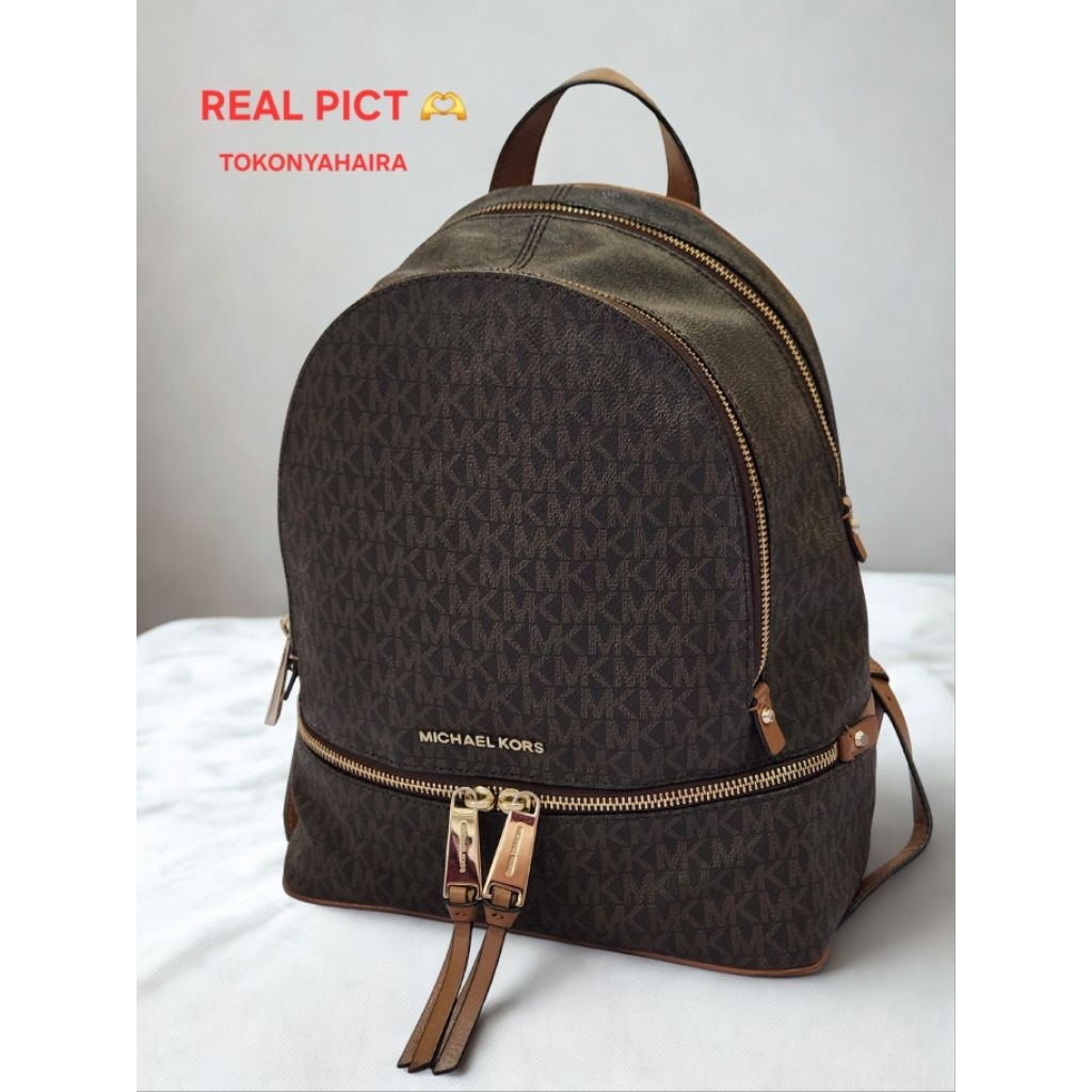 PRELOVED MICHAEL KORS  BACKPACK WANITA RHEA MK LOGO ORIGINAL TAS KULIT TAS RANSEL