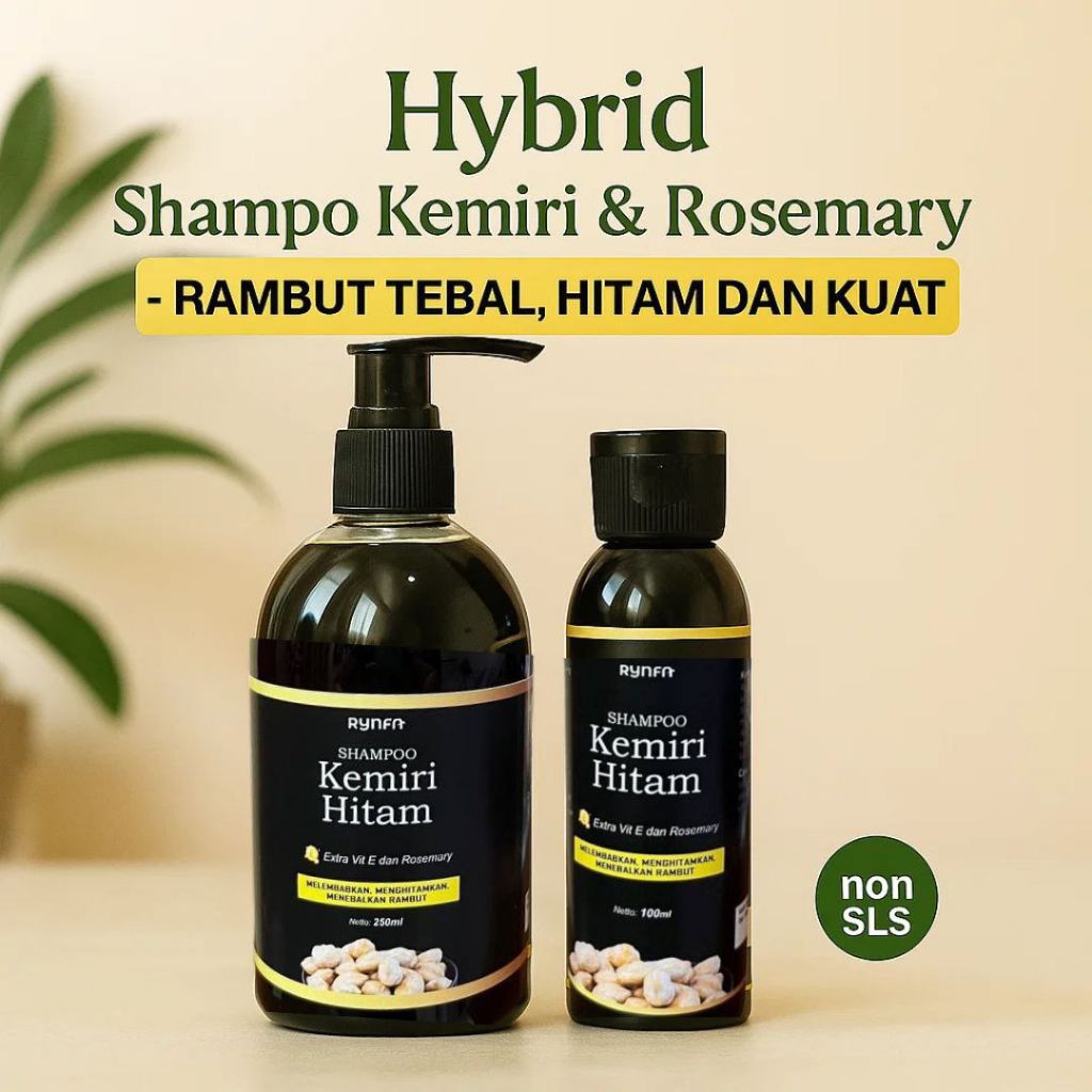 RYNFA - Shampo Kemiri Bakar Original Anti Ketombe,  Penumbuh Rambut, Mengatasi Rontok, Rambut Hitam 