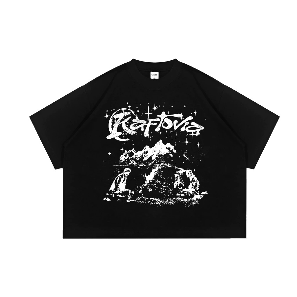 KAFTOVIA Tshirt Crop Boxy Oversize Star Night Black kaos SKENA starboy kaos vintage premium kaos aes