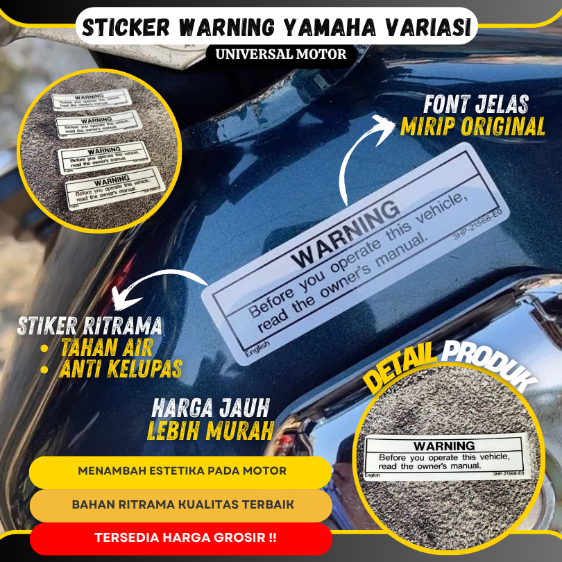 Emblem Sticker Stiker Warning UNIVERSAL MOTOR MOBIL YAMAHA Ritrama Laminasi Glossy Die Cut HIGH QUAL