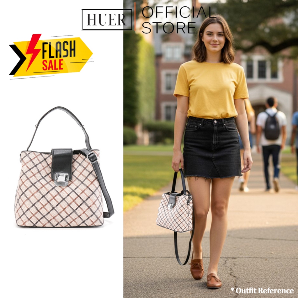 HUER ~ Tas Wanita Kleny Pattern Hobo Bag 9530-039 Khaki #1357