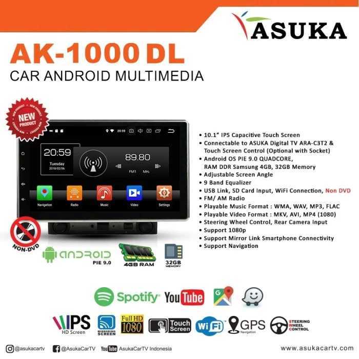 Headunit Android 10 inch Universal Asuka AK 1000 DVD produk terbaru dr Asuka