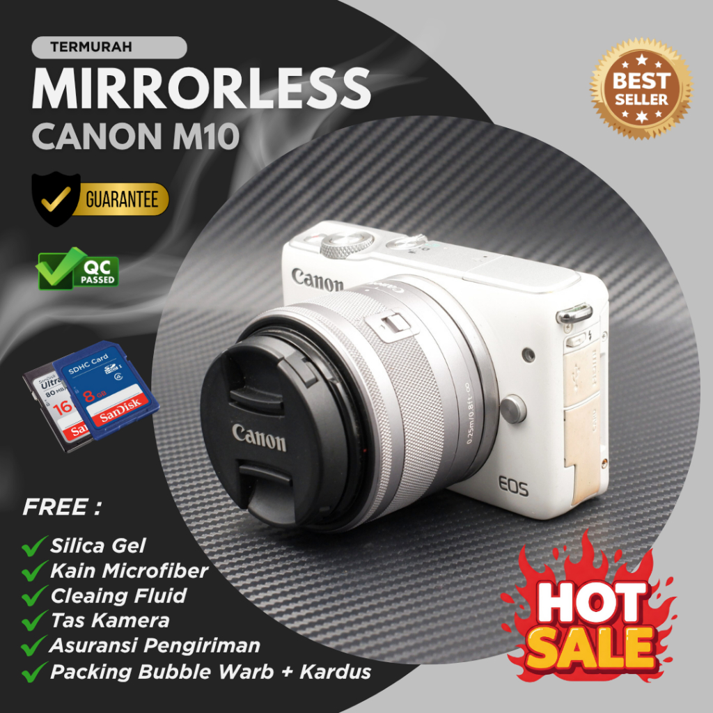Canon EOS M10 Mirrorless Kamera + Lensa Kit