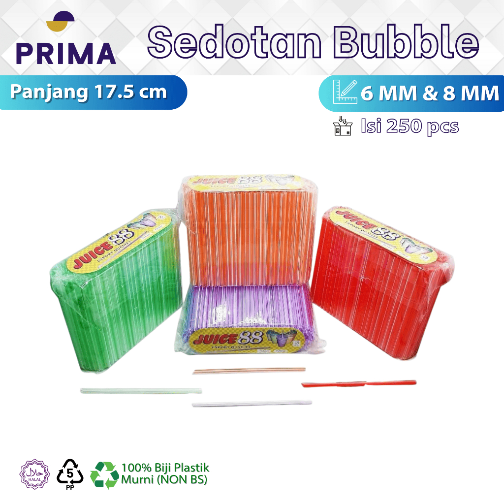 Sedotan Plastik 6 mm, 8 mm Bening Bersalur Ujung Lancip isi 250 pcs untuk Minuman Jus, Bubble Tea, C