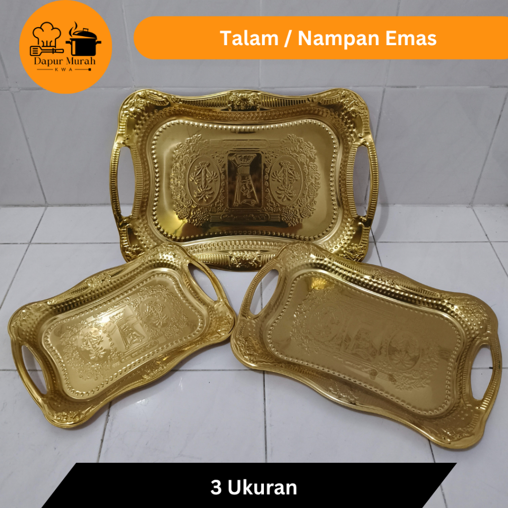 Nampan Stainless Talam Arab / Baki Arab / Nampan Arab Emas / 3 Ukuran Kecil, Tanggung, Besar