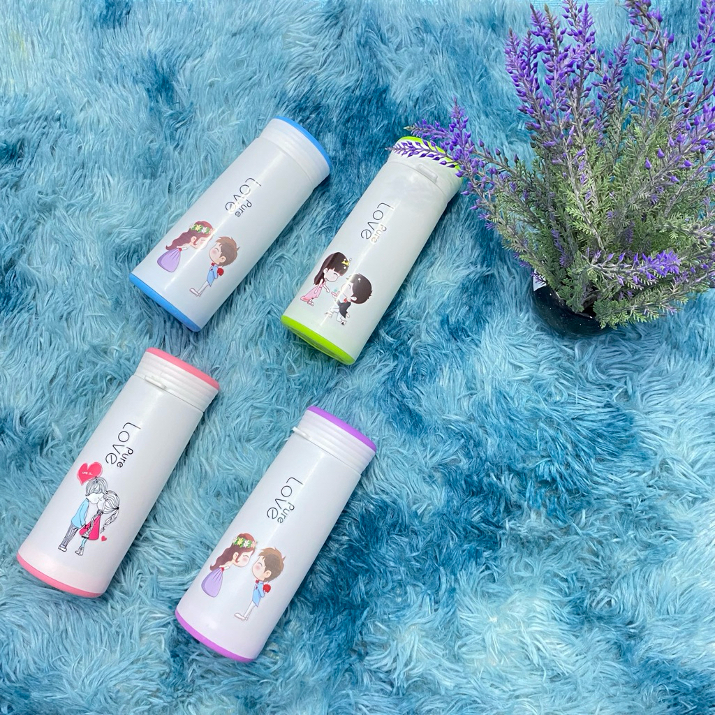 Botol Minum Kaca Love Couple 500ml Kartun Lucu / Botol Kaca Karakter BPA Free