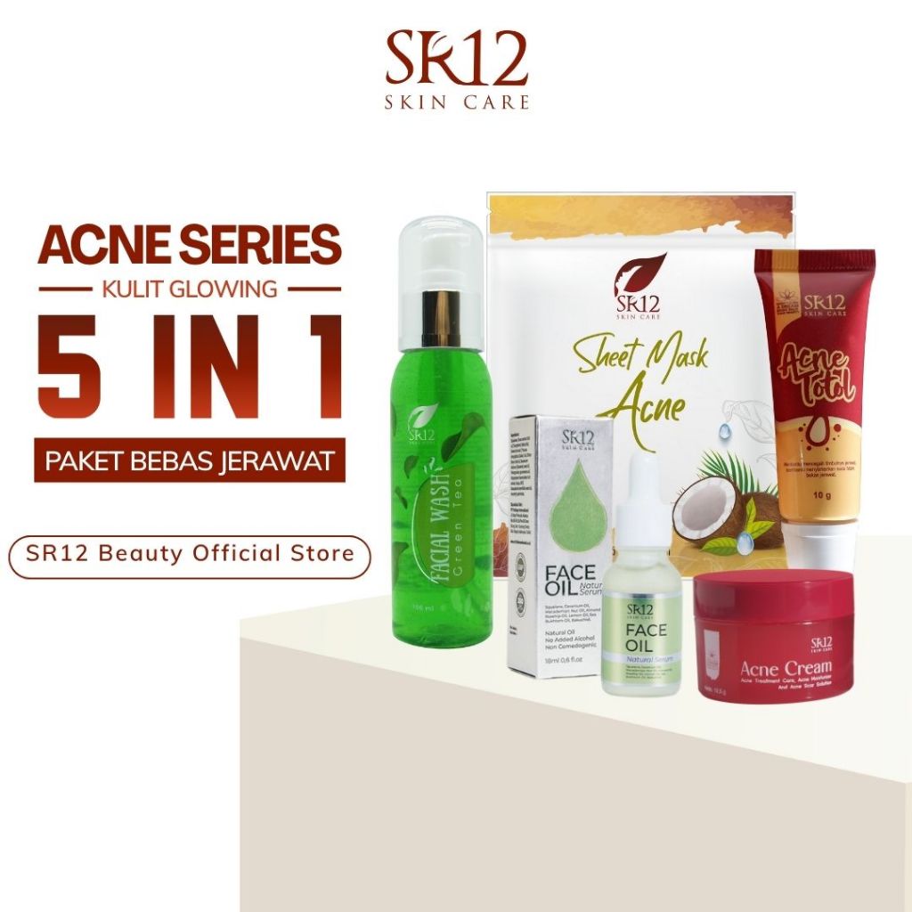 SR12 Paket Skincare Bebas Jerawat – Cream, Serum, Facial Wash, Sheet Mask