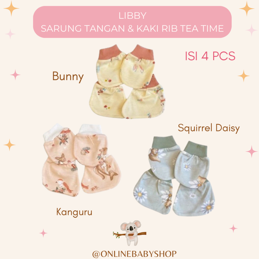LIBBY Sarung Tangan & Kaki Rib - Tea Time Series (4 Pcs)