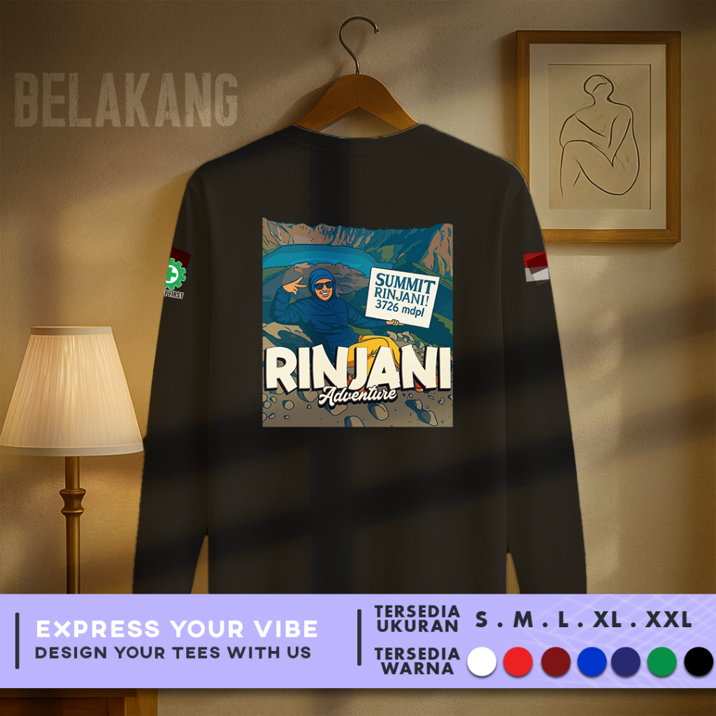 Kaos Baju Pendaki Gunung Indonesia Rinjani Adeventure | LENGAN PANJANG | Cotton Combed 30s