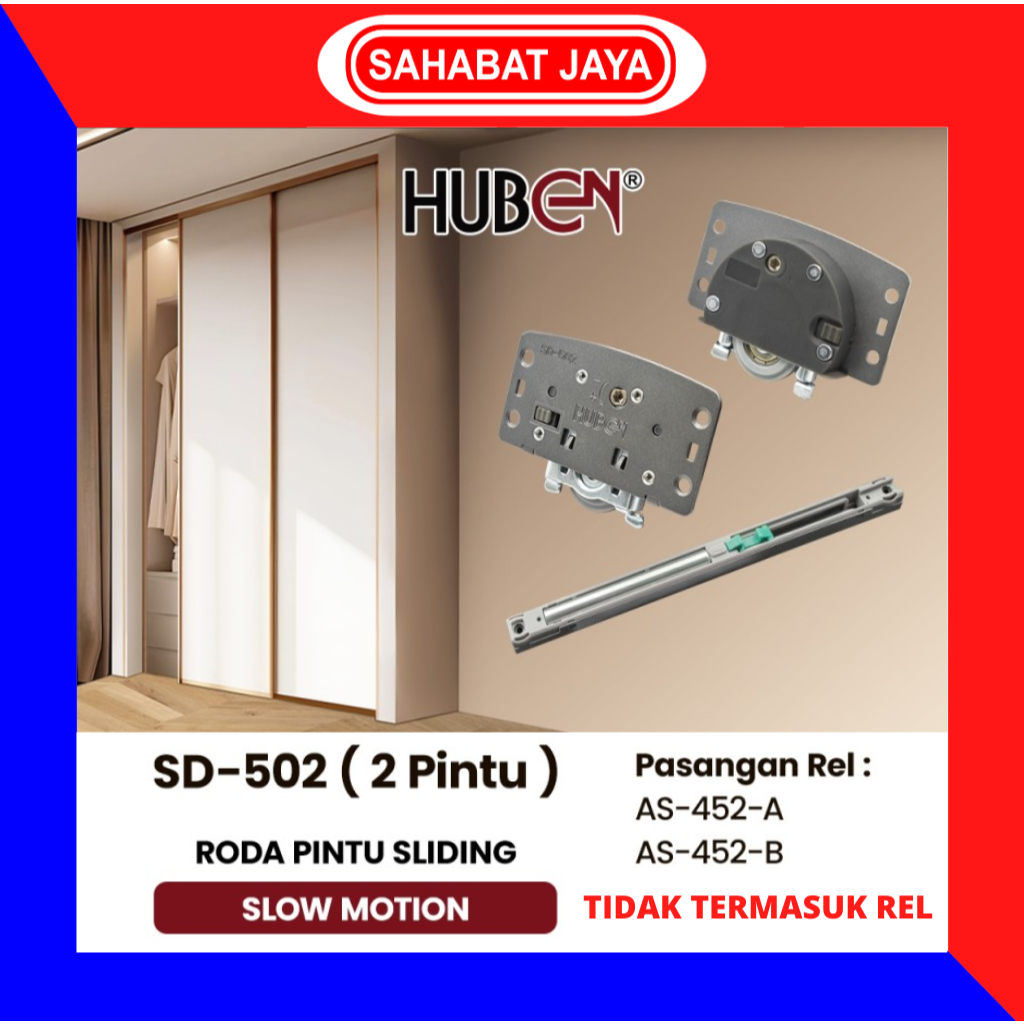 HUBEN Roda Pintu Lemari 2 Pintu Sliding Slow Motion SD 502