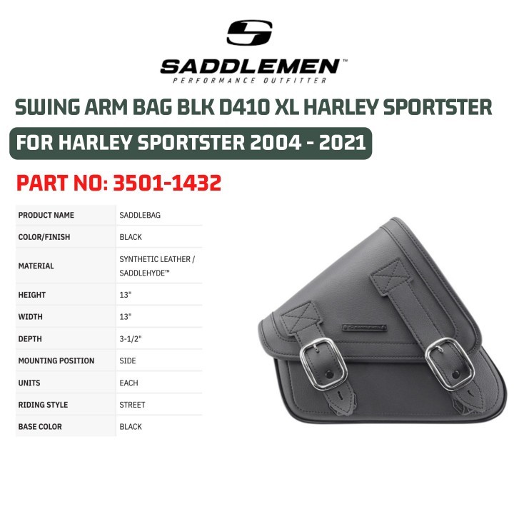 SADDLEMEN SWING ARM BAG BLK D410 XL HARLEY SPORTSTER FOR HARLEY SPORTSTER 2004 - 2021 3501-1432