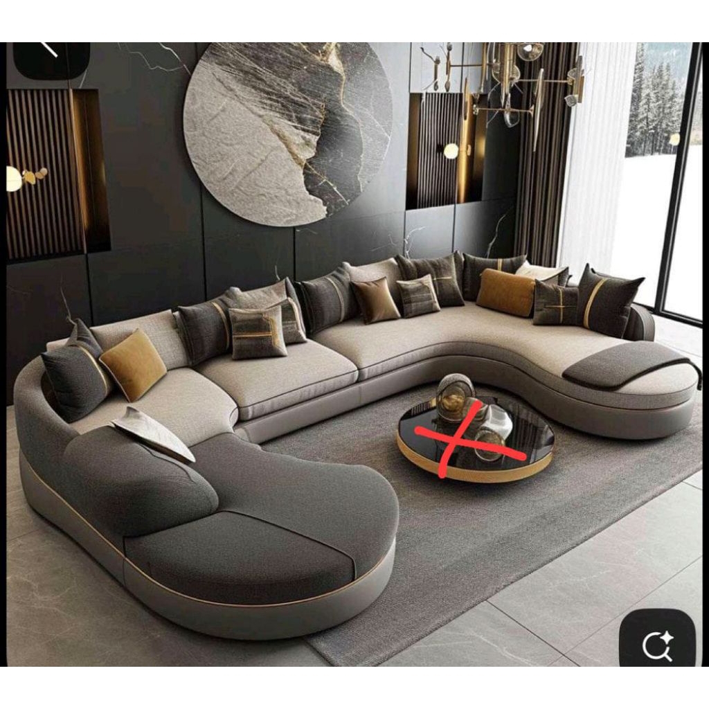 DP SOFA LETTER U BAHAN KULIT MBTECH TANPA MEJA