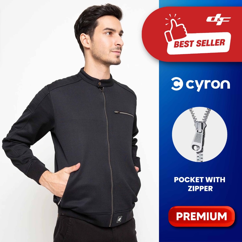 d&f CVC Jaket pria Bomber cut & sewn casual - Hitam