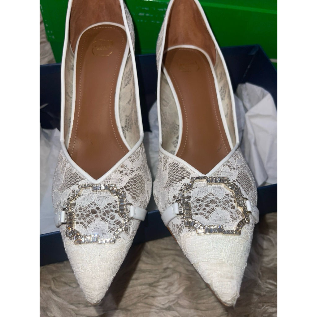 (Preloved)Malone Souliers White Lace Heels