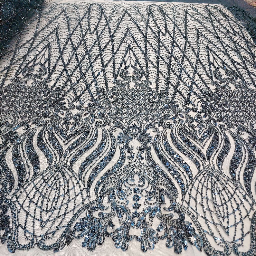 (COD)Kain Tulle Tille Payet Full Mutiara/Tille Payet Jepang/Bakal Kebaya Payet Premium