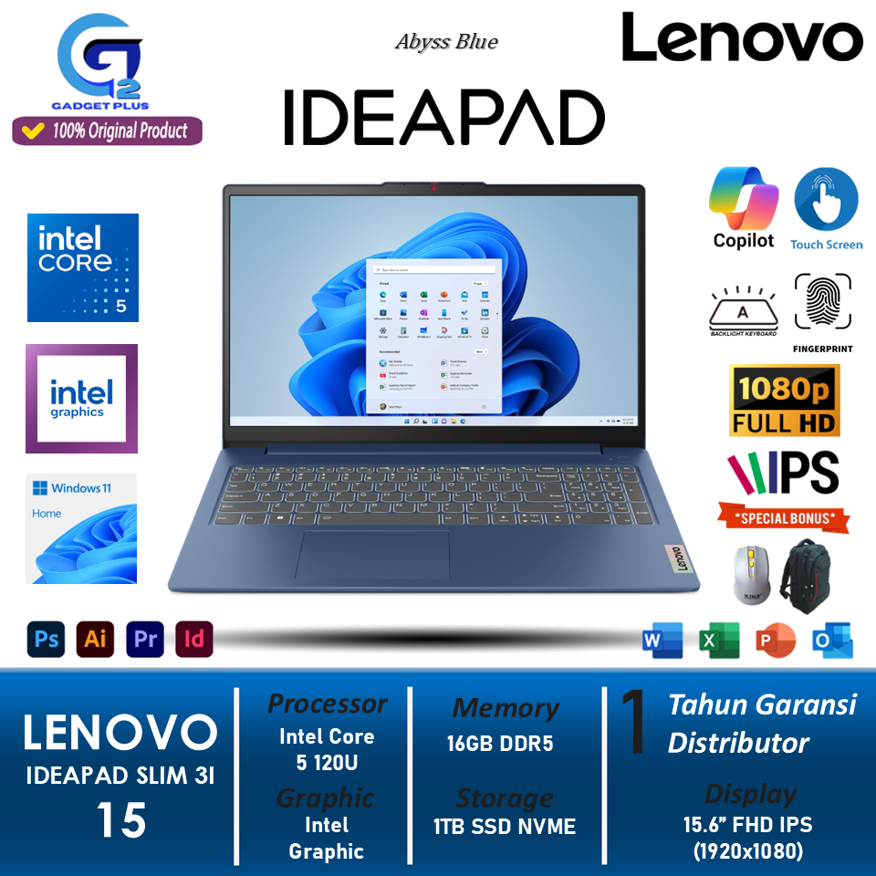 Laptop Lenovo Ideapad Slim 3i 15 Intel Core 5 120U 16GB 1TB SSD Full HD IPS Touch Backlite Win11Home