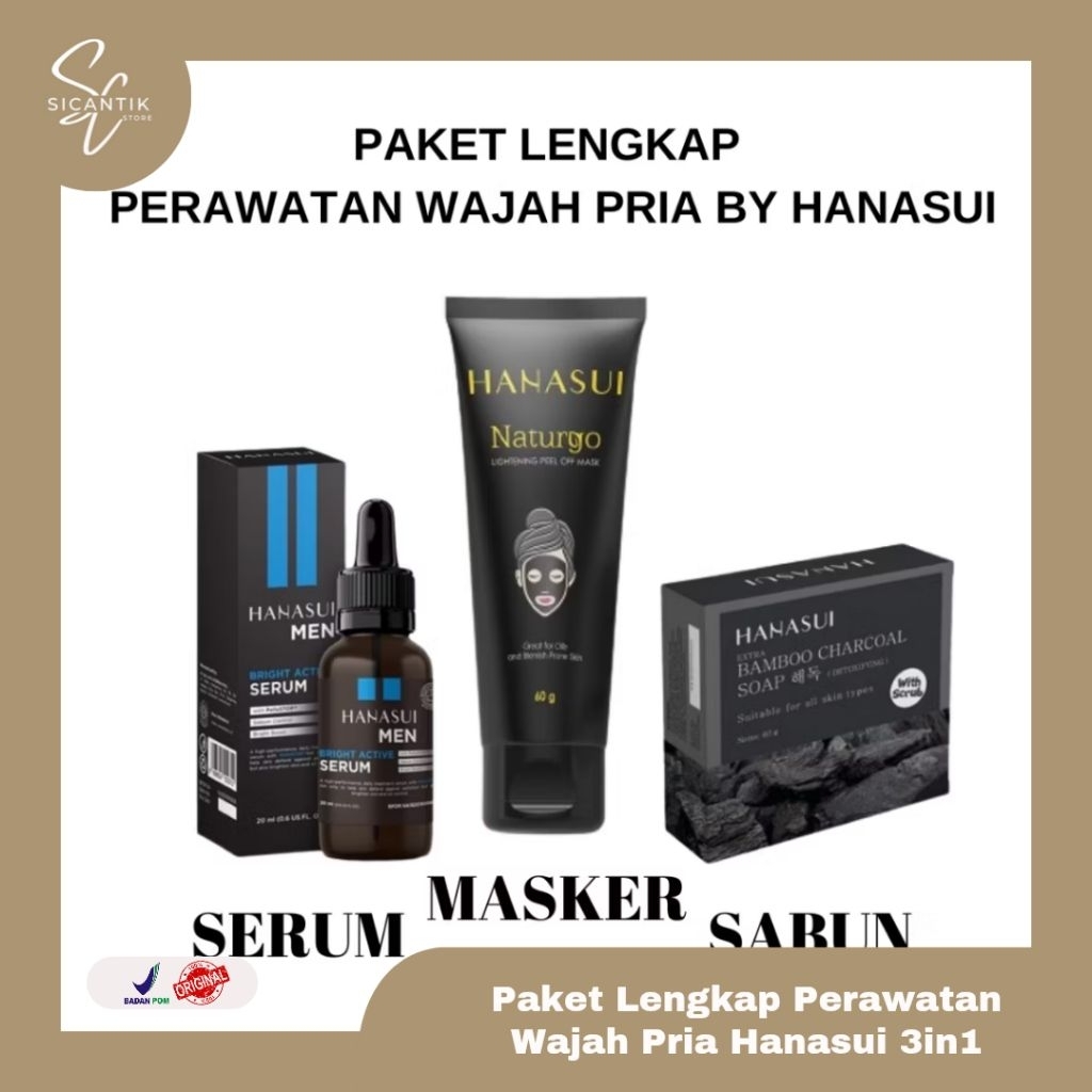HANASUI PAKET PERAWATAN WAJAH & KULIT PRIA | HANASUI NATURGO TUBE MASKER WAJAH + HANASUI SERUM MEN +