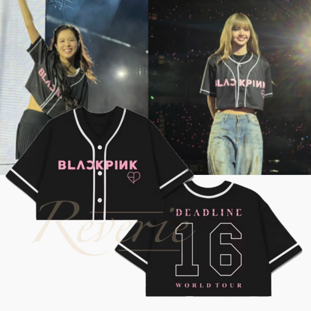BAJU BASEBALL DEADLINE BLACKPINK CONCERT WORLD TOUR 2025 JERSEY CROP BASEBALL OUTFIT BLINKS BLACK PI