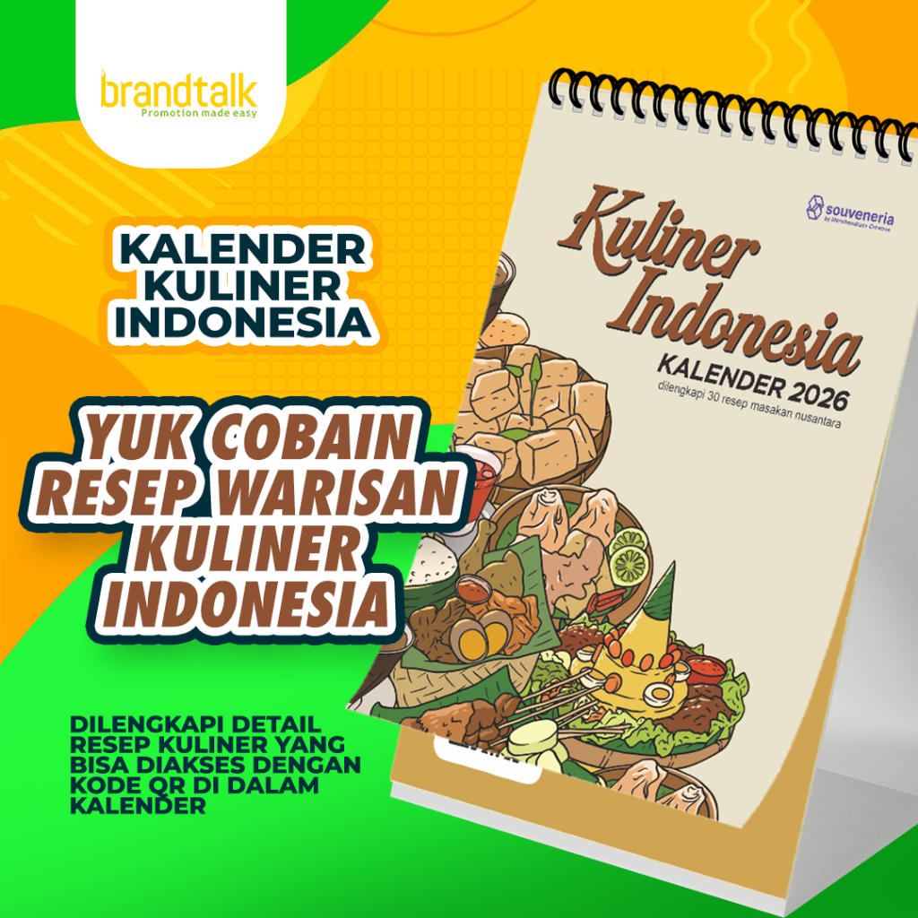 Kalender Meja 2026 A5 Estetik – Tema Masakan Nusantara Bisa Scan Resep Praktis Tanpa Ribet