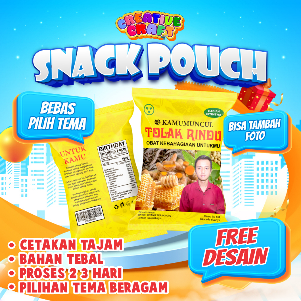 SNACK POUCH ULTAH / BUNGKUS ULTAH PACAR / KADO PACAR / KADO UNIK / BUNGKUS KADO UNI